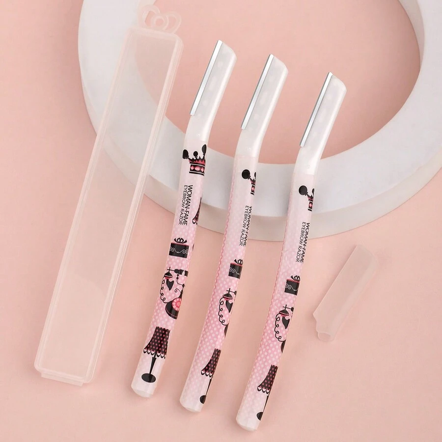 3 件套眉毛剃须刀（带盒），不锈钢脱毛剃须刀片，专业眉毛护理和剃须，男女适用 - 彩色 - 查看 1