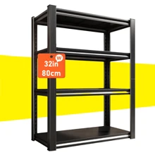 Garage Shelves, Heavy Storage Shelves, Indoor Floor Shelving, 4-Layer Adjustable Metal Shelving Unit, Heavy Carbon Steel Metal Shelves, Sturdy Practical Shelves, Industrial Basement Storage Shelves, Suitable For Commercial Homes,32"Wx15.7"Dx 63"H/80*40*160cm - Black - View 1