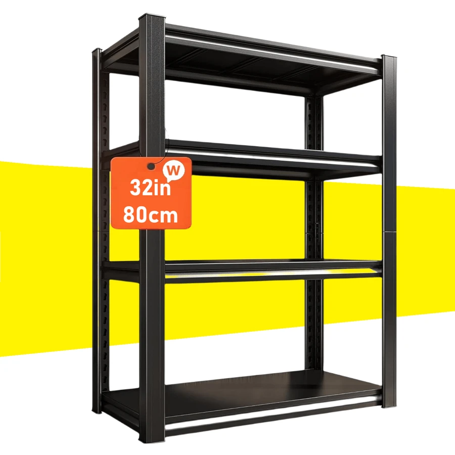 Garage Shelves, Heavy Storage Shelves, Indoor Floor Shelving, 4-Layer Adjustable Metal Shelving Unit, Heavy Carbon Steel Metal Shelves, Sturdy Practical Shelves, Industrial Basement Storage Shelves, Suitable For Commercial Homes,32"Wx15.7"Dx 63"H/80*40*160cm - Black - View 1