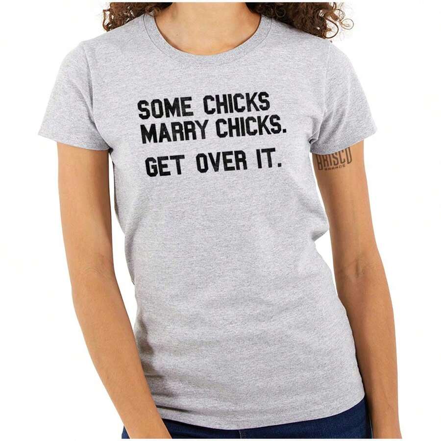 Some Chicks Marry LGBTQ Lesbian Pride Womens T Shirt Ladies Tee - Sport Grey - View 1