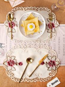 1入組花卉刺繡餐墊 - 彩色 - 查看 2