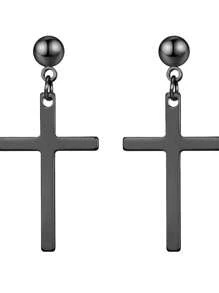 1 Cặp Bông tai hình chữ thập bằng thép không gỉ hợp thời trang xuyên biên giới theo phong cách Âu Mỹ đa năng và cổ điển Hoa tai dạng bi thép đơn giản và thời trang dành cho nam và nữ, bằng thép titan - Nhiều màu - Xem 2