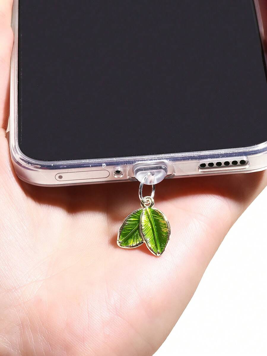 1pc Creative Green Leaf Shaped Dust Plug Compatible With Apple/Type-C Phone Charging Port & Data Port - Green - View 1
