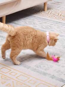 Cat Teaser Wand Toy, Automatic Feather Spinning Headgear For Cats To Self-Play Helps Release Energy - Pink - View 5