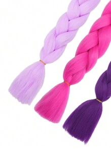 3pcs 24 Inch Large Braided Hair Extensions For Women, Suitable For Daily Wear, Holiday, Costume Party, Music Festival, Sky Blue, Purple, Rose Pink, Multi-Color Fashion Synthetic Braided Hair, High Temperature Resistant, Durable And Practical - Multicolor - View 7