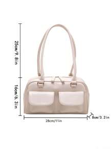 Large Capacity Commuting Pu Solid Color Simple Style Ladies' Shoulder Bag, Fashionable And Versatile For Daily Shopping, Dating, Traveling, Gifting
