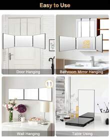 JUSRON 三面镜，360°视角，高清防雾玻璃，带LED灯，方便自理头发。价格实惠，适合情人节、旅行、旅行必备、房间装饰、情人节礼物、廉价商品、房间、1美元商品、度假必备、女士礼物、卧室、情人节等场合。 - 黑色 - 查看 7