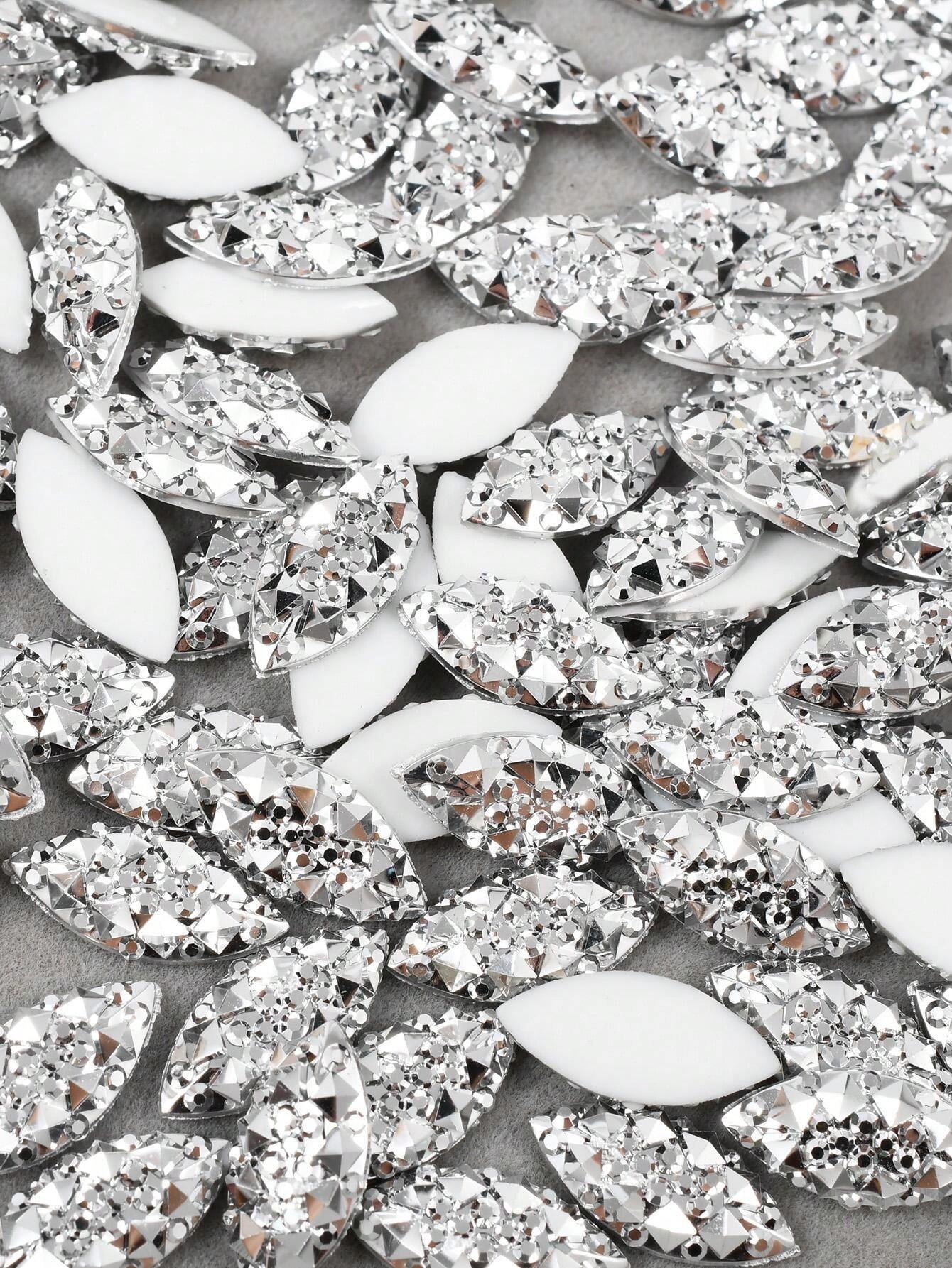 Random Rhinestone White 100pcs/Pack Resin Rhinestones Shaped Like Horse Eye, White AB Flat ...