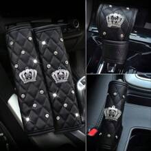 Universal Car Seat Belt Cover Hand Brake Gear Cover Shoulder Protection Cover Set Bling Rhinestones Leather Belt Sheath For All Cars - Multicolor - View 4