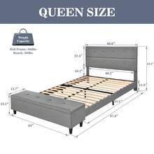 Allewie 大床架，带 120L 脚凳储物空间，平台床带软垫床头板，坚固的木板条支撑，无需弹簧盒，深灰色和浅灰色可选，时尚舒适 - 采用现代设计，适合现代生活，易于组装，结构耐用 | 带 120 L 脚凳的大床结构，带带顶棚平台的床，持久的木制床单支撑，无需在家，可用暗灰色和亮灰色特卖圣诞装饰品卧室房间装饰圣诞礼物家居装饰 - 淺灰色 - 查看 3