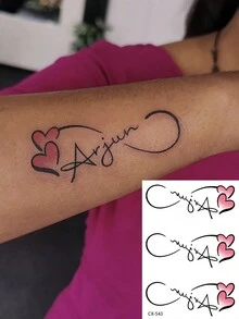 1 pieza Pegatina tatuaje temporal lavable PVC, diseño de corazón y fuente artística, diseño rosa en forma de corazón que presenta una palabra en inglés fluida y es apta para colocar en el brazo,tatuajes maquina para tatuar tatuajes falsos - Multicolor - Ver 1