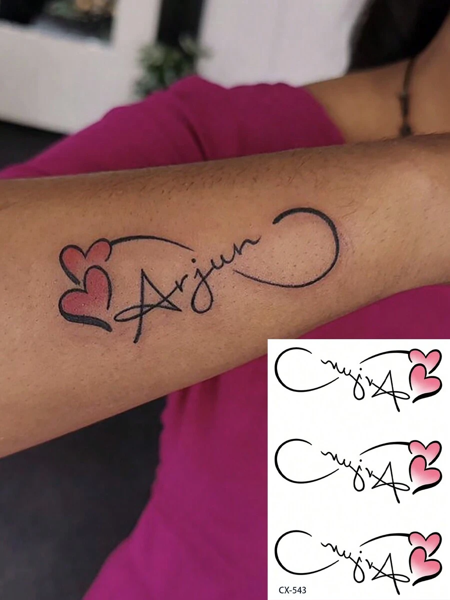 1 pieza Pegatina tatuaje temporal lavable PVC, diseño de corazón y fuente artística, diseño rosa en forma de corazón que presenta una palabra en inglés fluida y es apta para colocar en el brazo,tatuajes maquina para tatuar tatuajes falsos - Multicolor - Ver 1