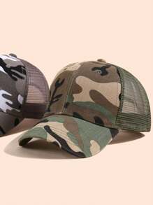 Gorra de béisbol de camuflaje para niños, sombrero de sol simple, gorra de béisbol de malla transpirable para exteriores para bebés niño/niña, verano - Verde militar - Ver 3