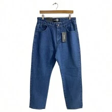 Baggy jeans de mezclilla con estampado de letras Over12 - Azul lavado medio - Ver 2