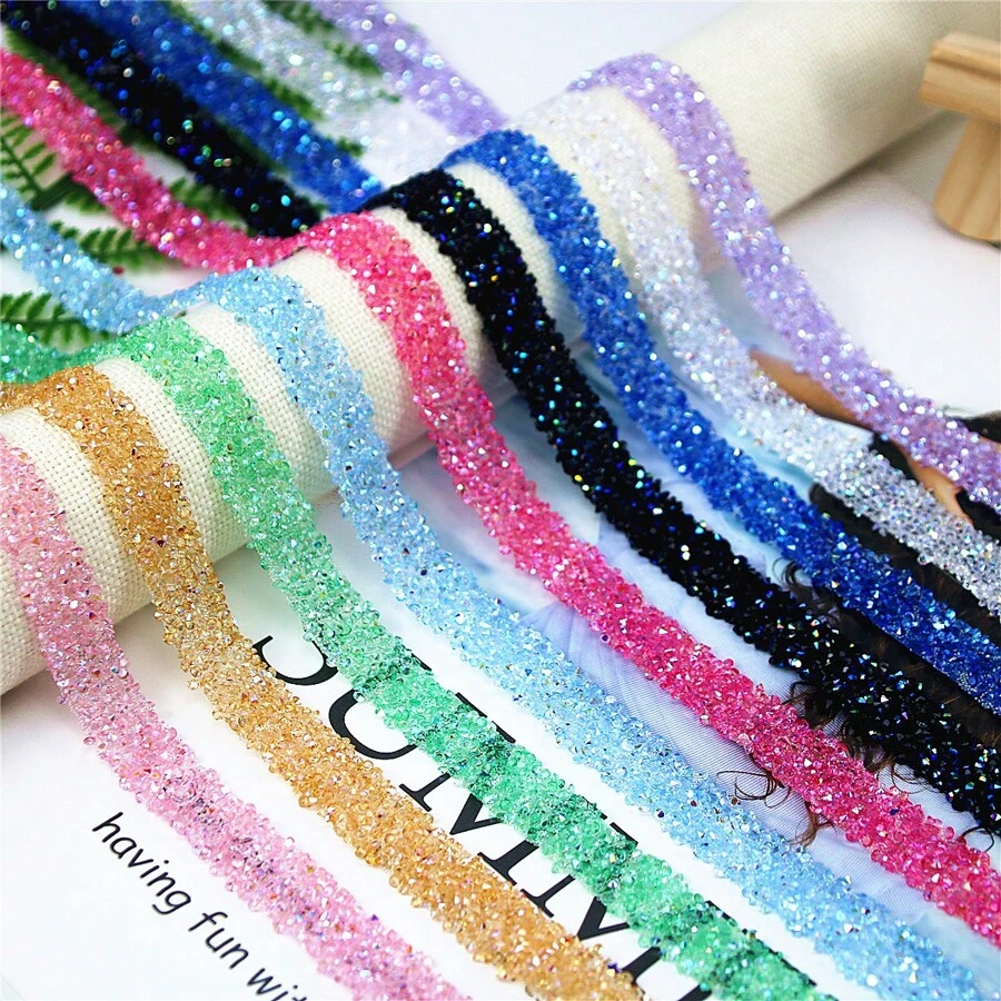 Dây viền đính đá nhựa tự dính nhiều màu, dài 1 thước Anh, dùng để trang trí quần áo/túi xách/giày dép, đồ dùng thủ công tự làm. - Nhiều màu - Xem 1