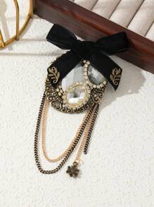 1pc Fashionable Sparkling Rhinestone Baroque Style Bow Knot Tassel Small Flower Vintage Elegant Brooch, Suitable For Women Daily Wear And Gift Valentines,Mom,Mother,Mother's Day,Gift - classic - View 3