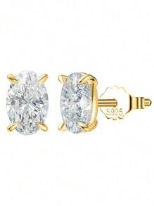 1 par de elegantes y brillantes pendientes de botón de zirconia 8A de alta calidad, con corte oval, de plata de ley 925, adorno de moda para mujeres, joyería con perforación, mejor regalo para cumpleaños, Navidad, novia, esposa, mamá y amor, joyería para bodas y compromiso