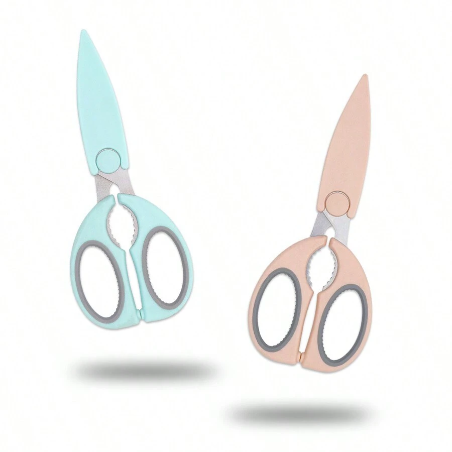 Dual-Color Rubber Handle Stainless Steel Kitchen Scissors For BBQ, Shrimp & Crab - Multicolor - View 1