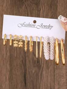 6 Pairs Set Of Tiny Golden Circle Design Hoop Earrings Zinc Alloy JewelryElegant Leisure Style For Women Summer Daily Earrings - Gold - View 3