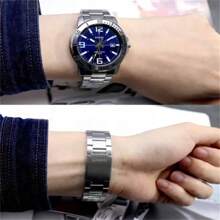 Casio Reloj deportivo analógico casual para hombre Enticer de acero inoxidable con esfera negra MTP-VD01D-2BV - Azul - Ver 6