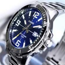 Casio Reloj deportivo analógico casual para hombre Enticer de acero inoxidable con esfera negra MTP-VD01D-2BV - Azul - Ver 5