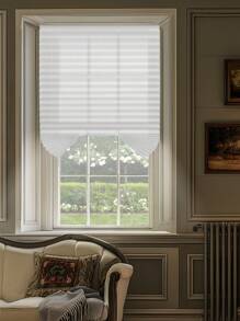1pc Solid Color No Tools Pleated Fabric Shades With Two Clips Light Filtering Paper Pleated Blinds With Adhesive No Drilling Self Adhesive Blinds Easy To Cut And Install,  Easy Pleated Curtain For Bedroom Living Room Office Bathroom