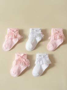 6 Pairs Baby Girls' Bowknot Decor Comfortable Lace Socks, Breathable Ankle Socks For Daily Wear/Travel - Multicolor - View 3