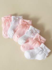6 Pairs Baby Girls' Bowknot Decor Comfortable Lace Socks, Breathable Ankle Socks For Daily Wear/Travel - Multicolor - View 2
