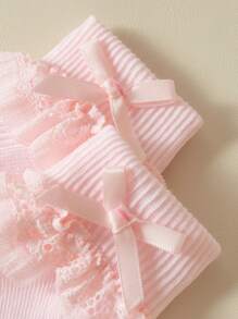 6 Pairs Baby Girls' Bowknot Decor Comfortable Lace Socks, Breathable Ankle Socks For Daily Wear/Travel - Multicolor - View 6