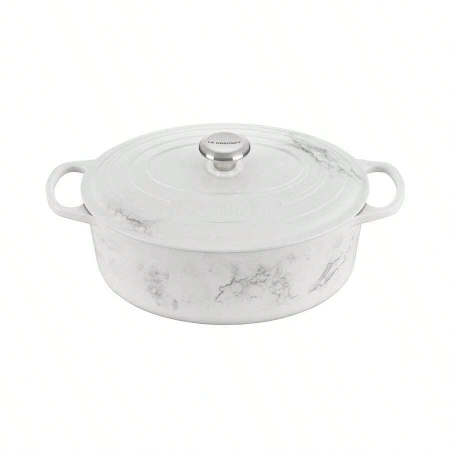 Le Creuset 6.75 Quart Cast Iron Oval Dutch Oven With Marble Applique - White - View 1