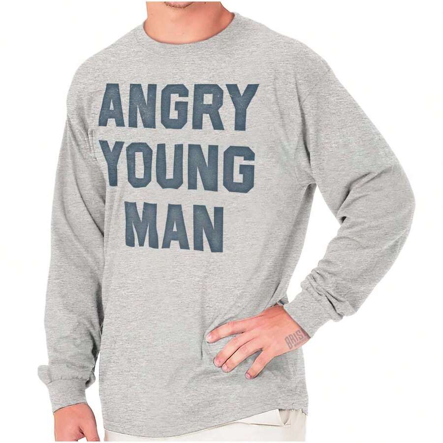 Angry Young Man Funny Teen Adolescent Mens Long Sleeve Tee T Shirt - Sport Grey - View 1