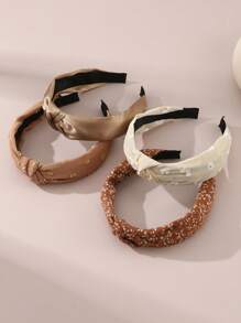 4pcs Women's Hair Accessories Set, Brown Tone Plain & Printed Headbands, Suitable For Daily Wear,Hairband,Hair Hoop
