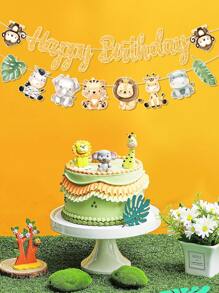 1 Pezzo Striscione Happy Birthday con Animali della Giungla, Bandiera Decorativa per Festa di Compleanno, Decorazione di Sfondo per Festa a Tema, Decorazione per La Casa, Natale