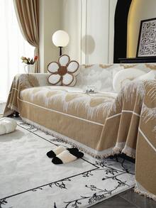 1入組貂絨沙發套，全覆蓋沙發套，四季通用寵物防刮損沙發巾，卡其色