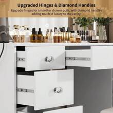 VOWNER Makeup Vanity Desk Set With Prower Outlet & LED Lighted Mirror, Brightness & Lighting Color Adjustable, Come With Stool, 9 Drawers For Storage, Vanity Table For Girls Women, Halloween & Thanksgiving - 白色 - 查看 6