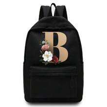 Lightweight,Portable Gold Letter Flower Printing Unisex Shoulder Backpack Outdoor Sport Bag Large Capacity Travel Hiking Rucksack Canvas Bags Casual School Bag Backpacks Laptop Organizer Zipper For Men Women Teenager Student School Backpack For College Students Perfect For College,Business, Work, Commute,Outdoors, Hiking, Travel, Climbing, Stadium, Sports, Outings ,Back To School - Black - View 21
