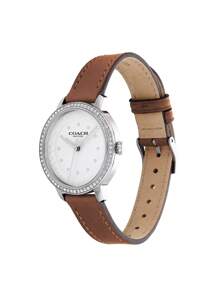 Coach Rayden Women Round Watch With Crystal Decorated Bezel, Quartz Watch With Calfskin Strap Bracelet Watch For Daily Business Party Dating Gift For Women Wife Girlfriend Mothe's Day