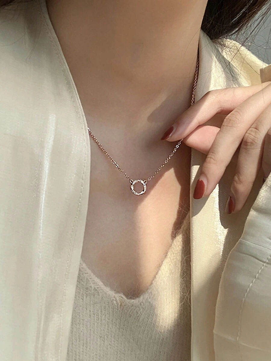 1pc Möbius Circle Necklace For Women, Versatile Fine Ins Style Simple Collarbone Chain With High-End Feeling - Rose Gold - View 1