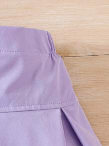 Conjunto de falda plisada para niñas en 2 piezas, conjunto de top con hombros al aire y falda, estampado de Los Ángeles, atuendo casual y veraniego para vacaciones - Negro - Ver 8