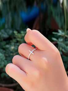 1 Máy Tính Thiết Kế Thanh Lịch Micro Mở Đường Đính Đá Cubic Zirconia Chính Hãng Nữ Bạc 925 Chữ Thập Nhẫn Dành Cho Nữ, hàng Ngày & Đính Hôn Món Quà Trang Sức - trắng - Xem 3