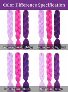 3pcs 24 Inch Large Braided Hair Extensions For Women, Suitable For Daily Wear, Holiday, Costume Party, Music Festival, Sky Blue, Purple, Rose Pink, Multi-Color Fashion Synthetic Braided Hair, High Temperature Resistant, Durable And Practical - Multicolor - View 11