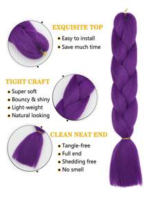 3pcs 24 Inch Large Braided Hair Extensions For Women, Suitable For Daily Wear, Holiday, Costume Party, Music Festival, Sky Blue, Purple, Rose Pink, Multi-Color Fashion Synthetic Braided Hair, High Temperature Resistant, Durable And Practical - Multicolor - View 9