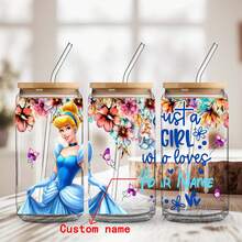 1 cốc nước thủy tinh chủ đề công chúa hoạt hình 16oz, tên cá nhân được tùy chỉnh với màu hoa văn công chúa hoạt hình được in bằng nắp và ống hút, lý tưởng cho sinh nhật, Giáng sinh, tách cà phê, món quà hoàn hảo cho gia đình và bạn bè - trong suốt - Xem 9
