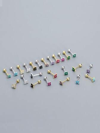 1 Pair Of 2pcs S925 Silver Clover-Shaped Rhinestone-Studded Ear Studs, Rhinestone Screw-In Cartilage Earrings Stacked Ear Accessories For Women, Daily Ear Care Earrings Valentines