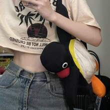 Cute Penguin Plush Backpack For Girls, School Shoulder Bag, Crossbody Bag, Gift - Black - View 2