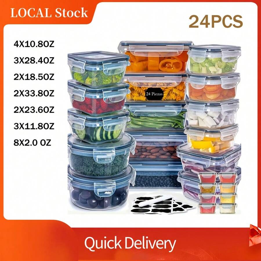 48 Nhựa Hộp lưu trữ thực phẩm Bộ Với 24 Hộp đựng Và 24 Nắp đậy Đối với Phòng bếp Nhà bếp Tổ chức Và Bữa ăn - Nhiều màu - Xem 1