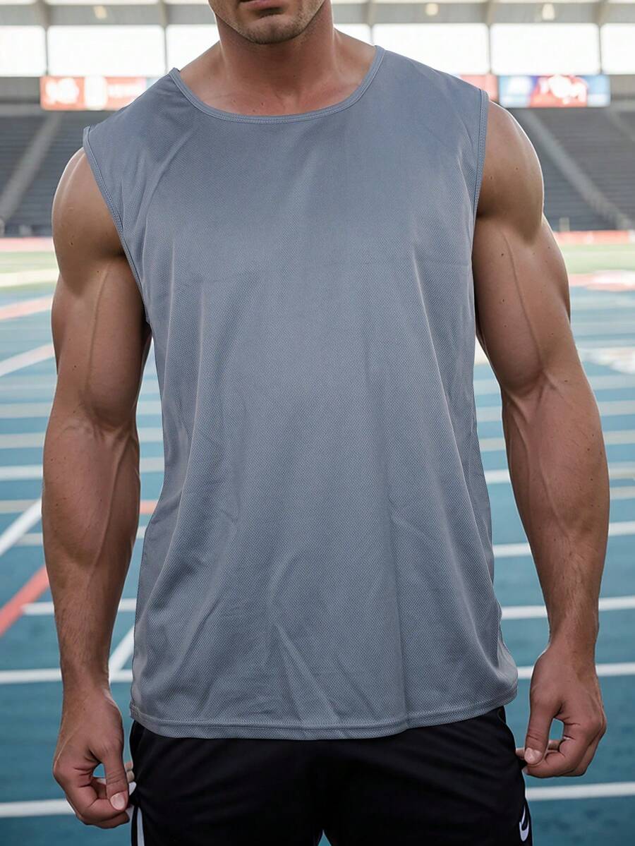 Boyfriend Style Men's Green Sports Tank Top, Sleeveless And Breathable, Ideal For Summer - Grey - View 1