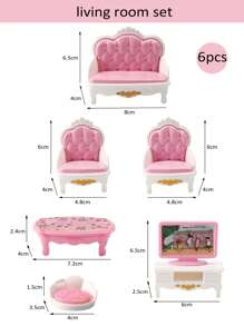 3-6 Inch Doll Furniture Set, Children's Pretend Play Indoor Furniture Toys, Mini Kitchen/Living Room/Bedroom(2 Random Styles)/Bathroom 4 Series Options, Suitable As Preschool Gift, Doll House Furniture Set Gift - Multicolor - View 15