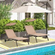 Garden Lounger, Sun Lounger With Roof, Garden Lounger With Wheels & Cup Holder, Backrest Adjustable In 6 Levels, Weatherproof Garden Lounger, Load Capacity Up To 150kg, 165 X 61 X 96cm - Brown - View 2