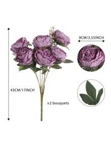 14 Heads Vintage Peonies Artificial Flowers Bouquets Big Purple Fake Silk Peonies 16.9inch Faux Peonies With Stem For Wedding Centerpieces For Table Home Decor Bride Bouquet Floral Arrangement, Gift For Mom Outdoor Decor - 紫色 - 查看 3